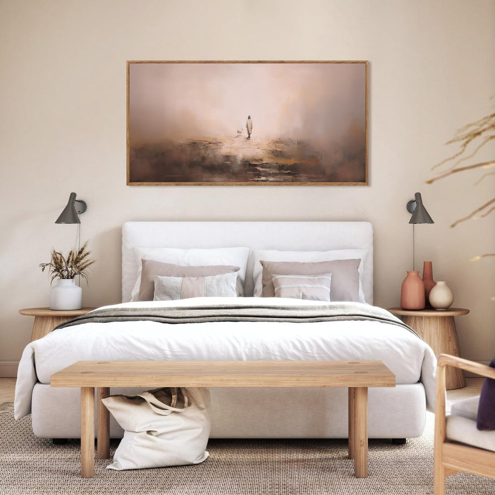 Aurlan Jesus Good Shepherd Lost Sheep Framed Canvas Wall Art 40x20 Inch