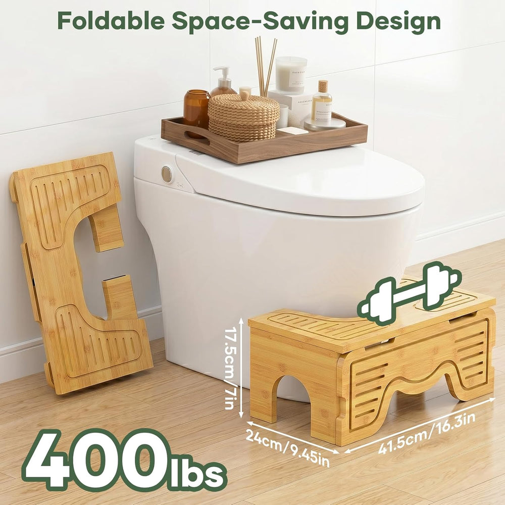 Bamboo Toilet Stool Adjustable Heights,Foldable Potty Stool for Adult