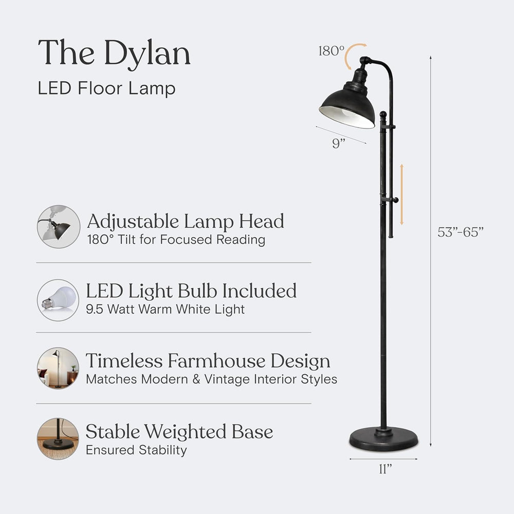 Brightech Dylan Industrial Floor Lamp for Living Rooms & Offices, Bright ...