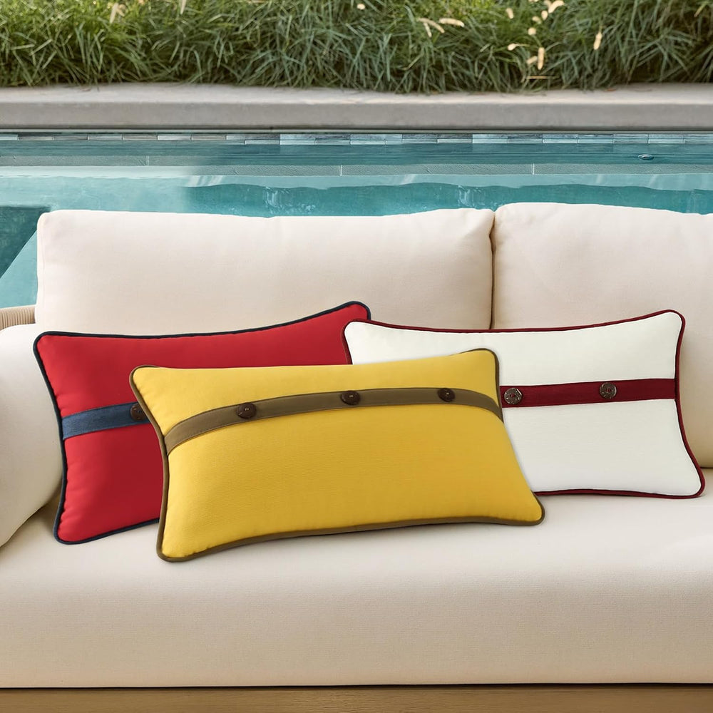 Outdoor Sunbrella Decorative Pillows with Triple Coconut Buttons Pack of 4, 2...
