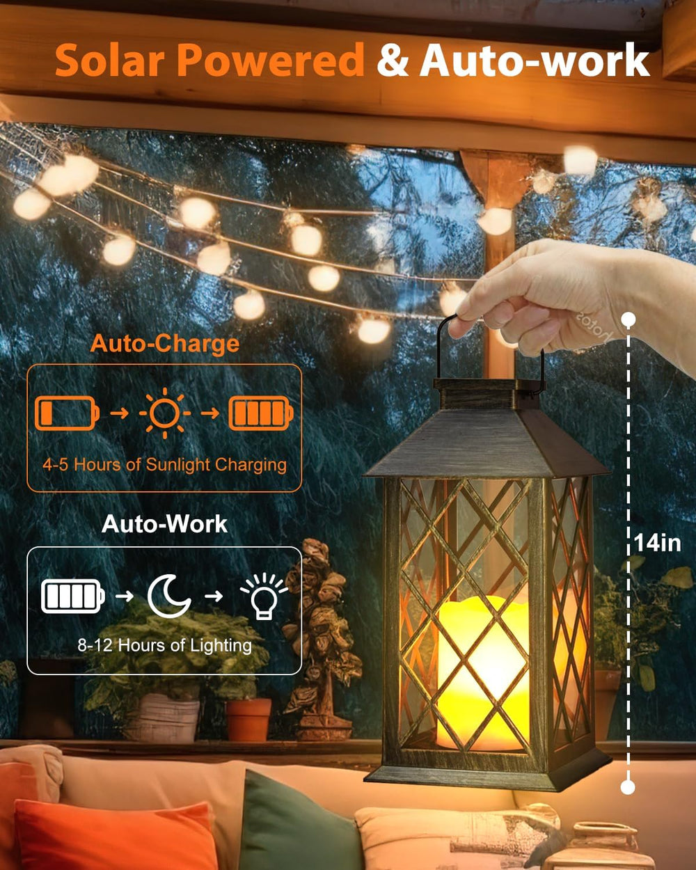 Otdair Solar Lanterns Outdoor Waterproof 14" Flickering LED, 2 Pack, Bronze