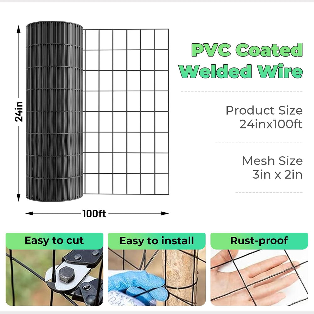 Garden Fence Black PVC Coated Welded Wire Fencing 24 Inch x 100 Foot, 2 Inch ...