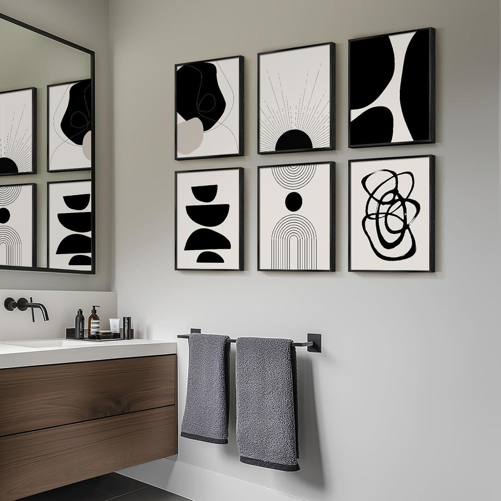 Framed Black and White Modern Abstract Wall Art for Living Room, 6 Pieces