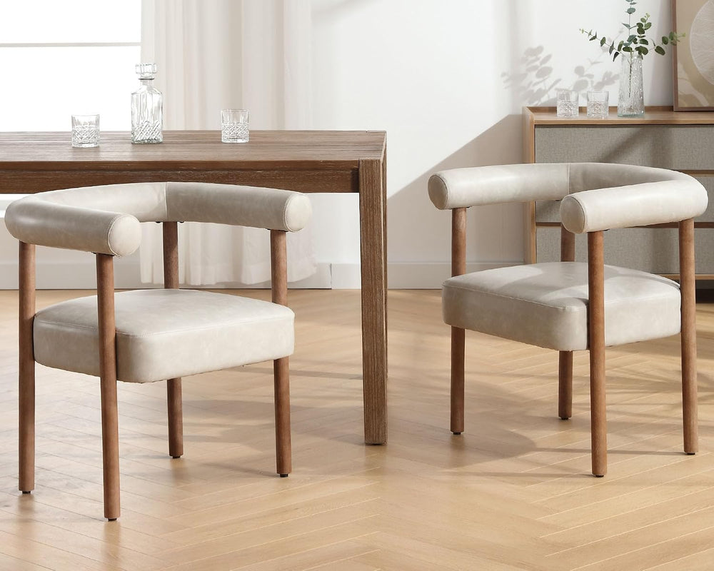 VESCASA Upholstered Dining Chairs with Natural Brush Wood Legs, Faux Leather ...