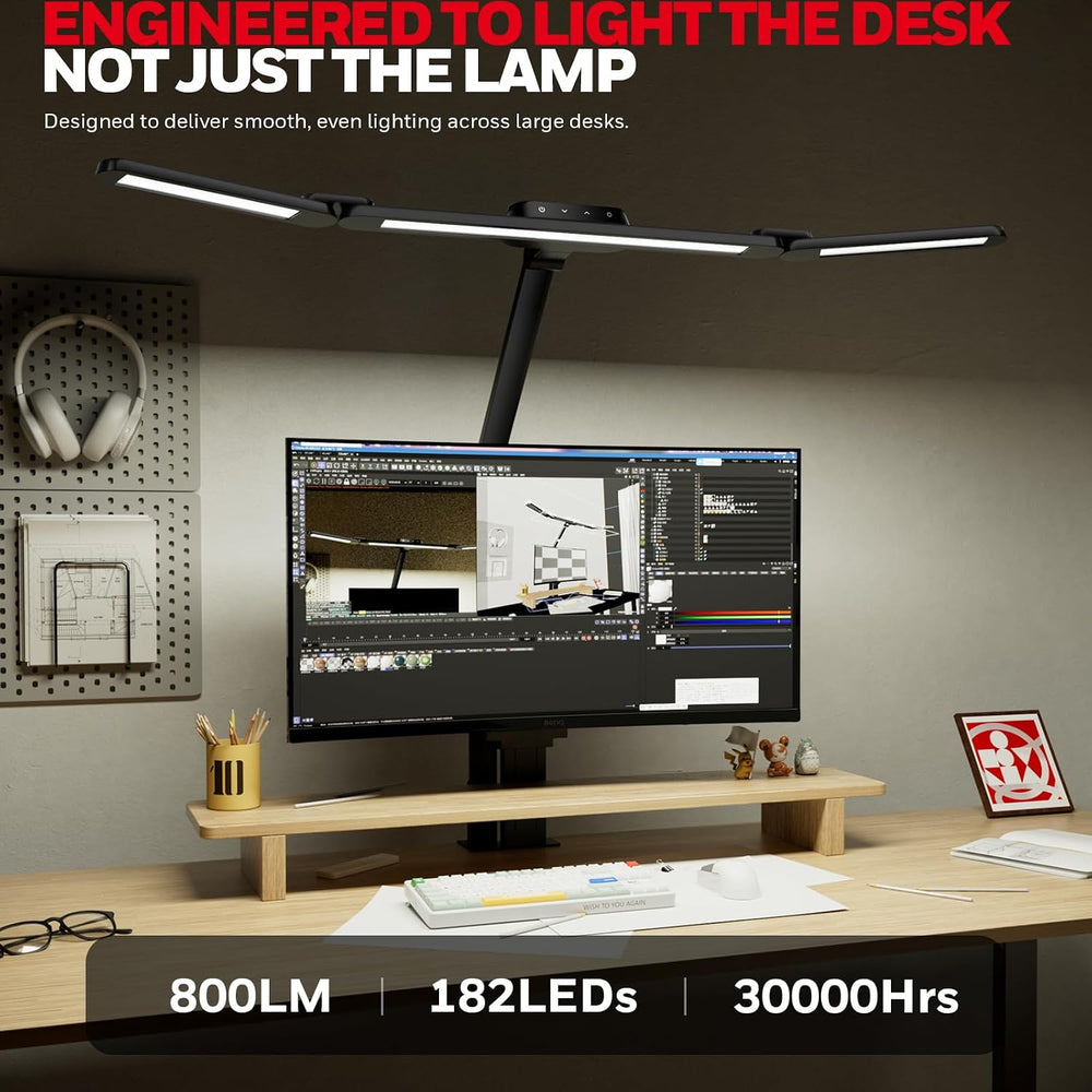 Honeywell Wide Desk Lamp with Clamp for Dual Monitors, 22W Full-Spectrum Eye-...
