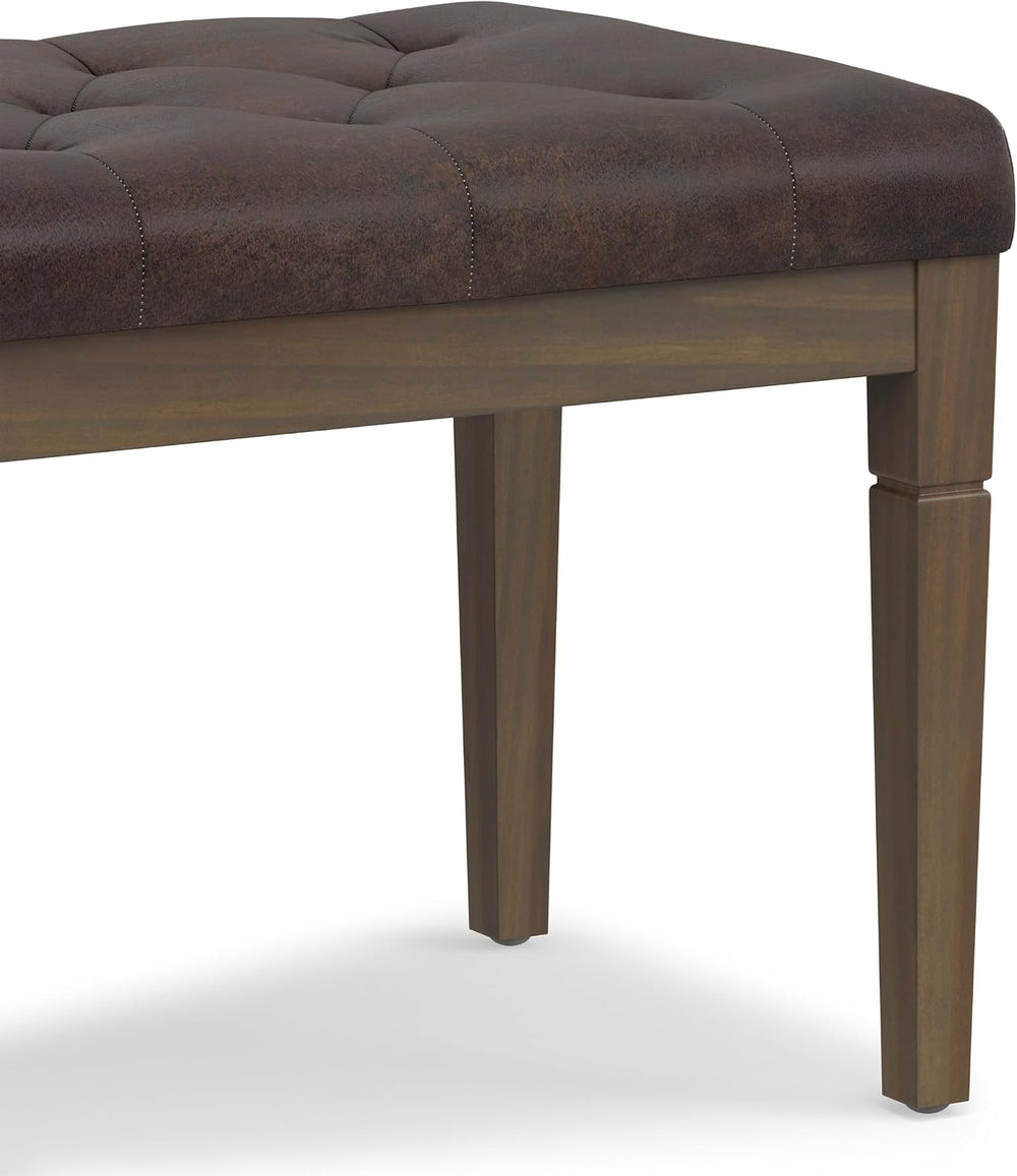SIMPLIHOME Waverly 48" Wide Vegan Leather Rectangle Ottoman in Brown