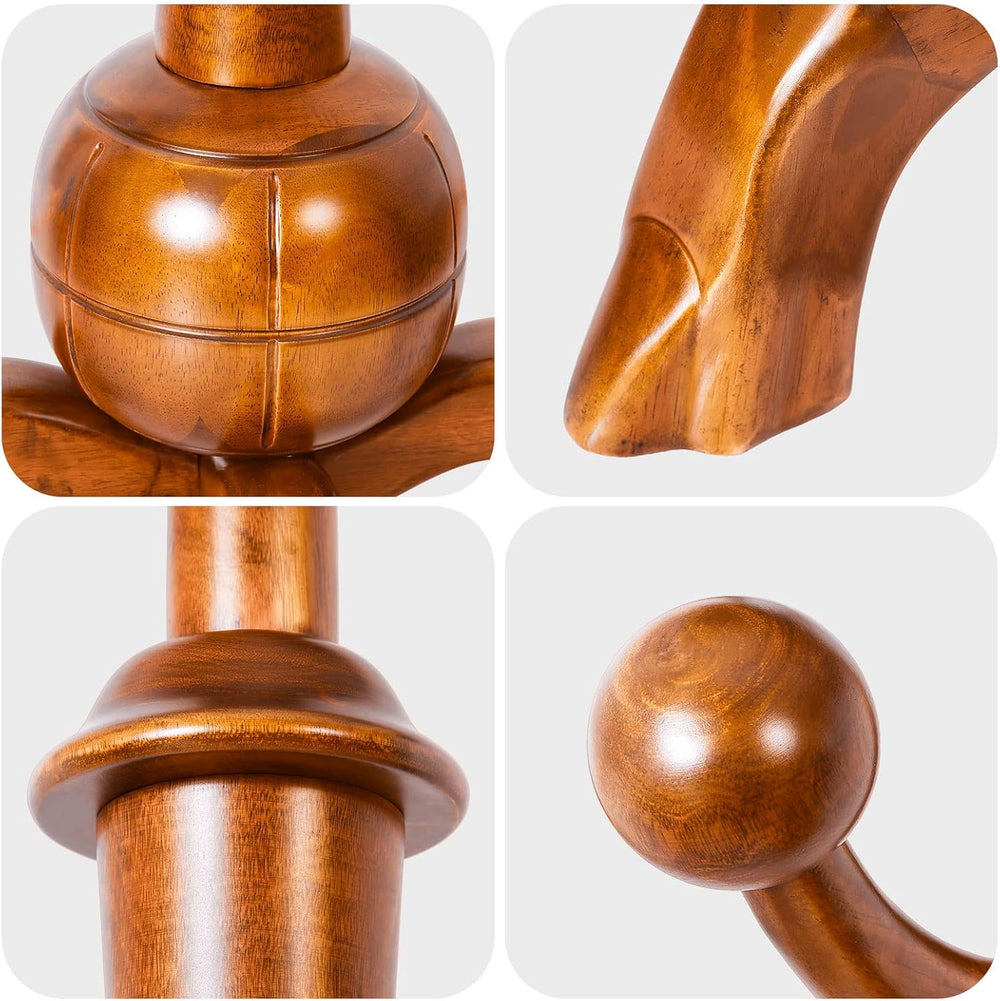 Coat Rack Freestanding Wood Coat Tree with Stable Sphere Base, Light Brown