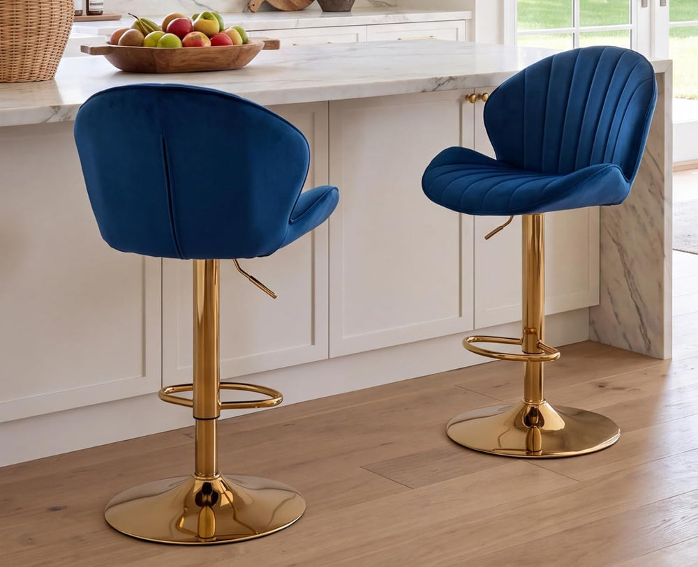 Shunzhi Modern Swivel Bar Stools Set of 2, Adjustable Barstools, Blue