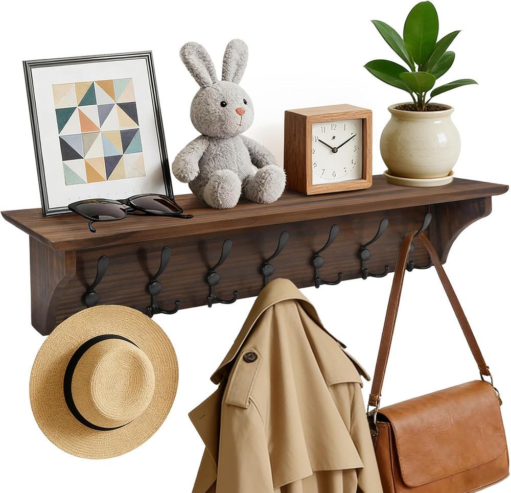 Felibeaco 33" Coat Rack with Shelf Wall Mount, 7 Triple-Hooks,Pre-Assembled