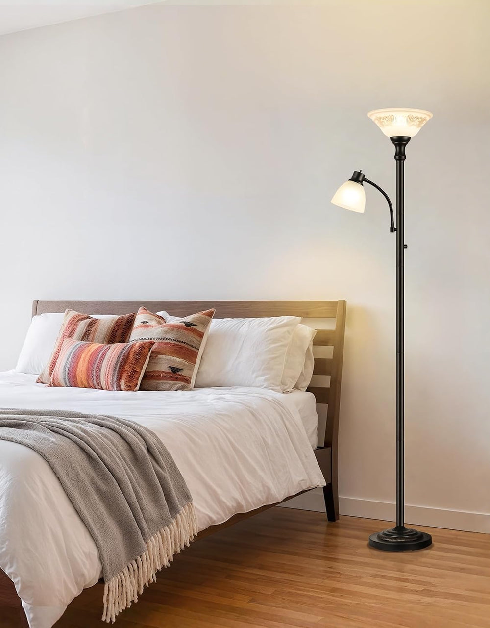 Torchiere Floor Lamp for Living Room with Reading Light, Thick Glass Shade