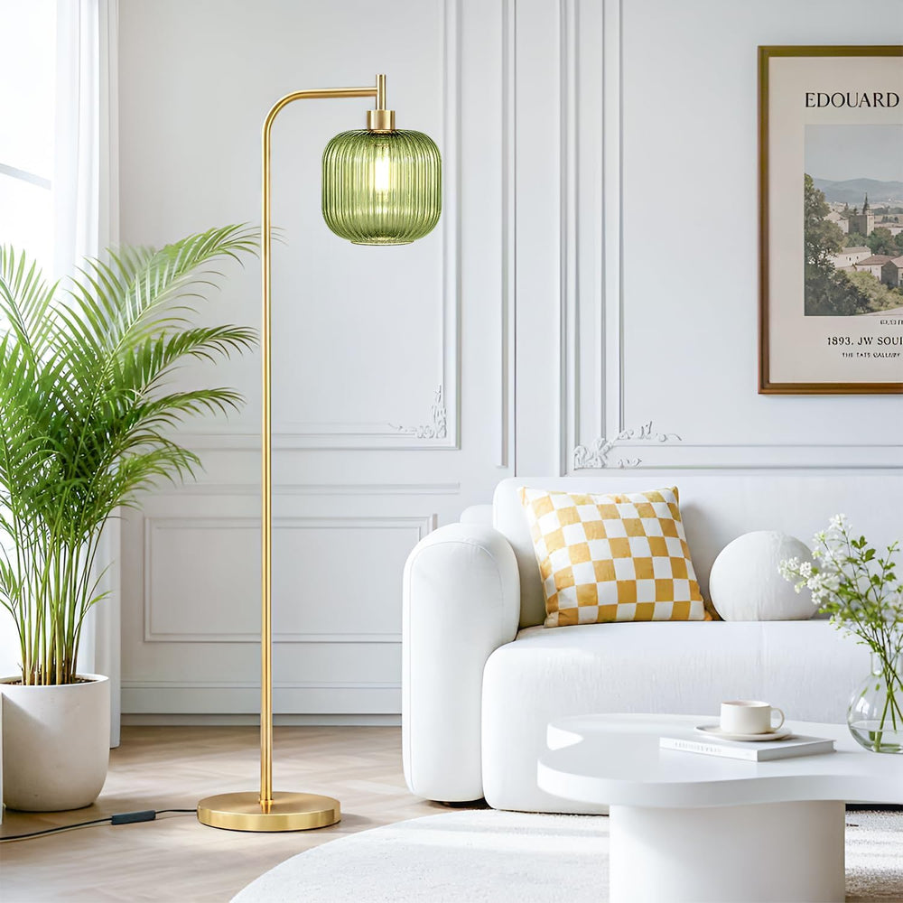 Green Glass Floor Lamp, 67" Tall Reading Lamp, Touch Control,2H/4H/8H Timer