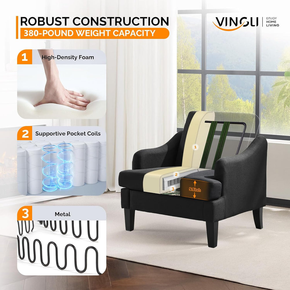 VINGLI Accent Chair, Small Cozy Upholstered Armchair, Compact Reading Chair