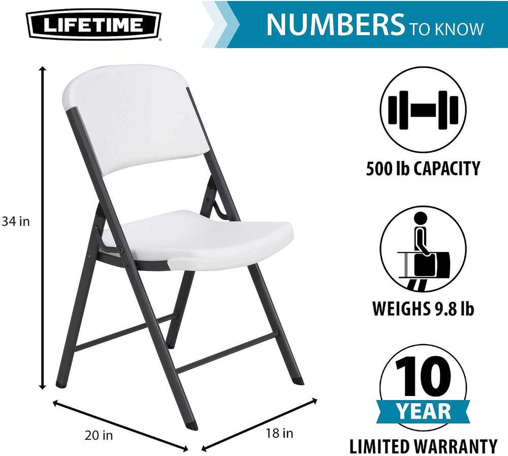 LIFETIME 80747 Commercial Grade Folding Chairs, 6 Pack, White Granite