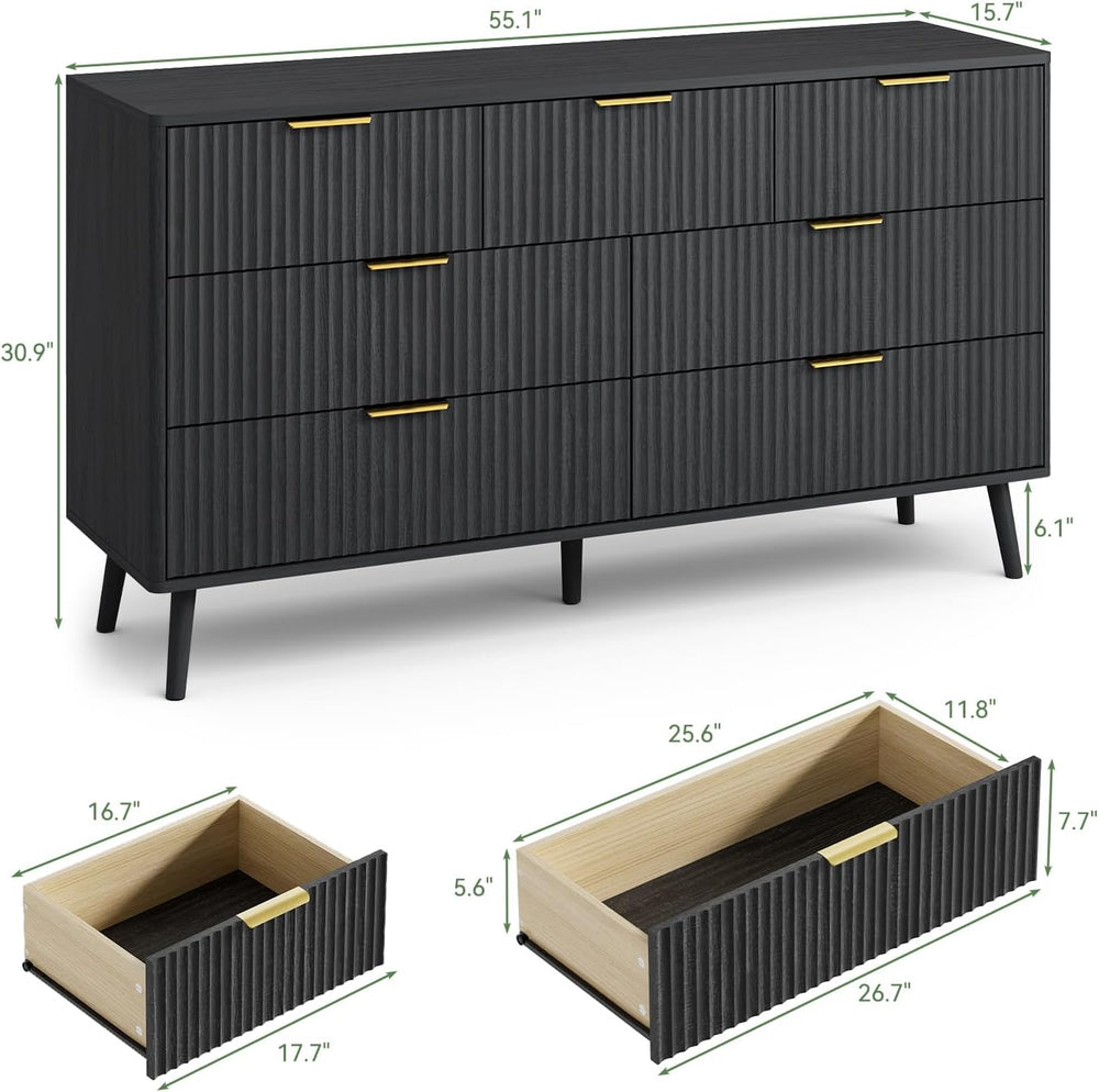 LYNSOM Fluted Dresser and Nightstand Sets 4 Piece, 2-Drawer Nightstands and 5...