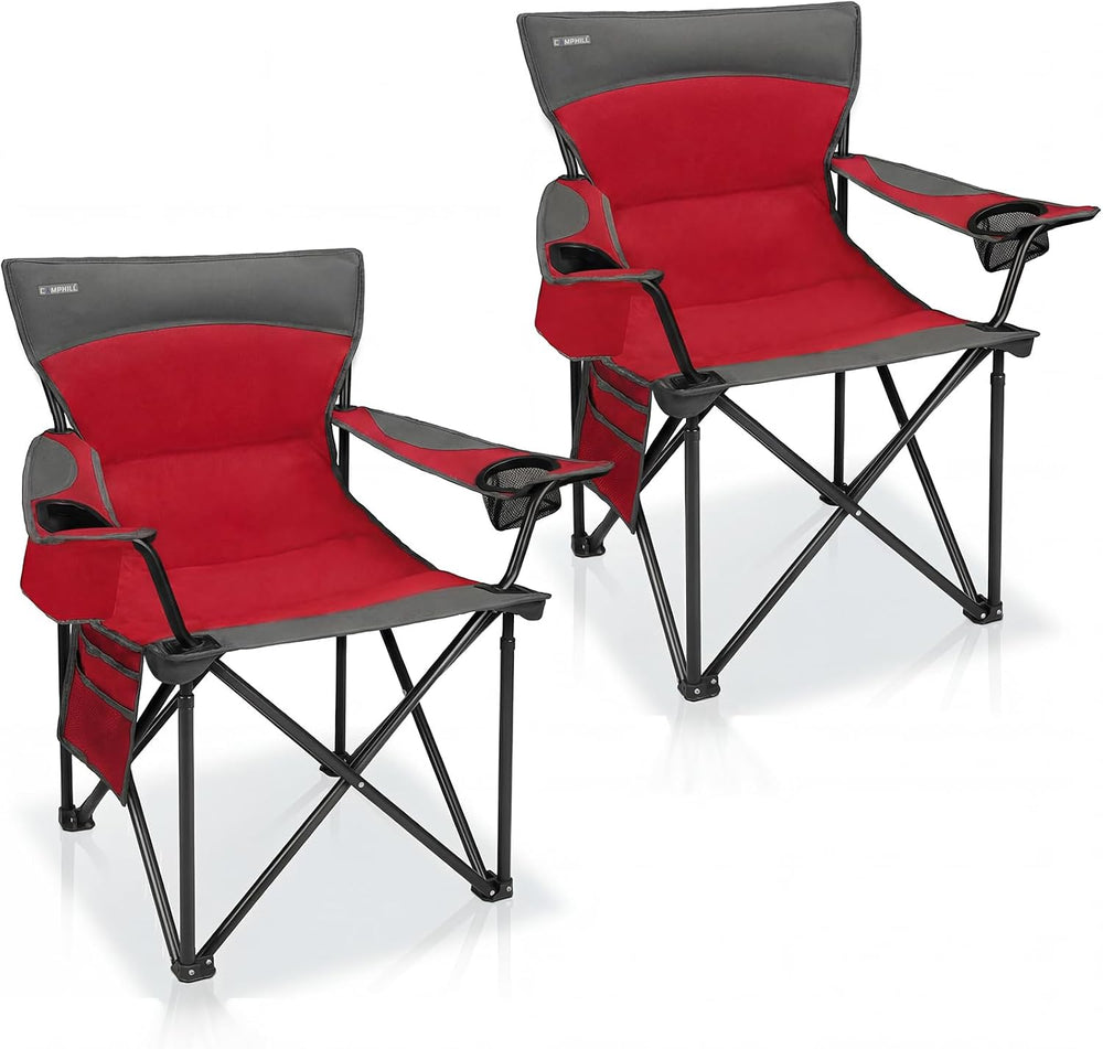 Oversized Camping Chair for Adults - 2 Pack Padded Lawn Chairs with Cup Holde...