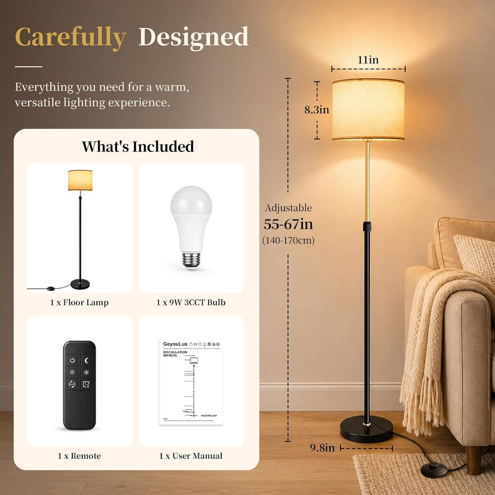Dimmable Floor Lamp for Living Room, Standing Lamp with Remote, 55-67 in