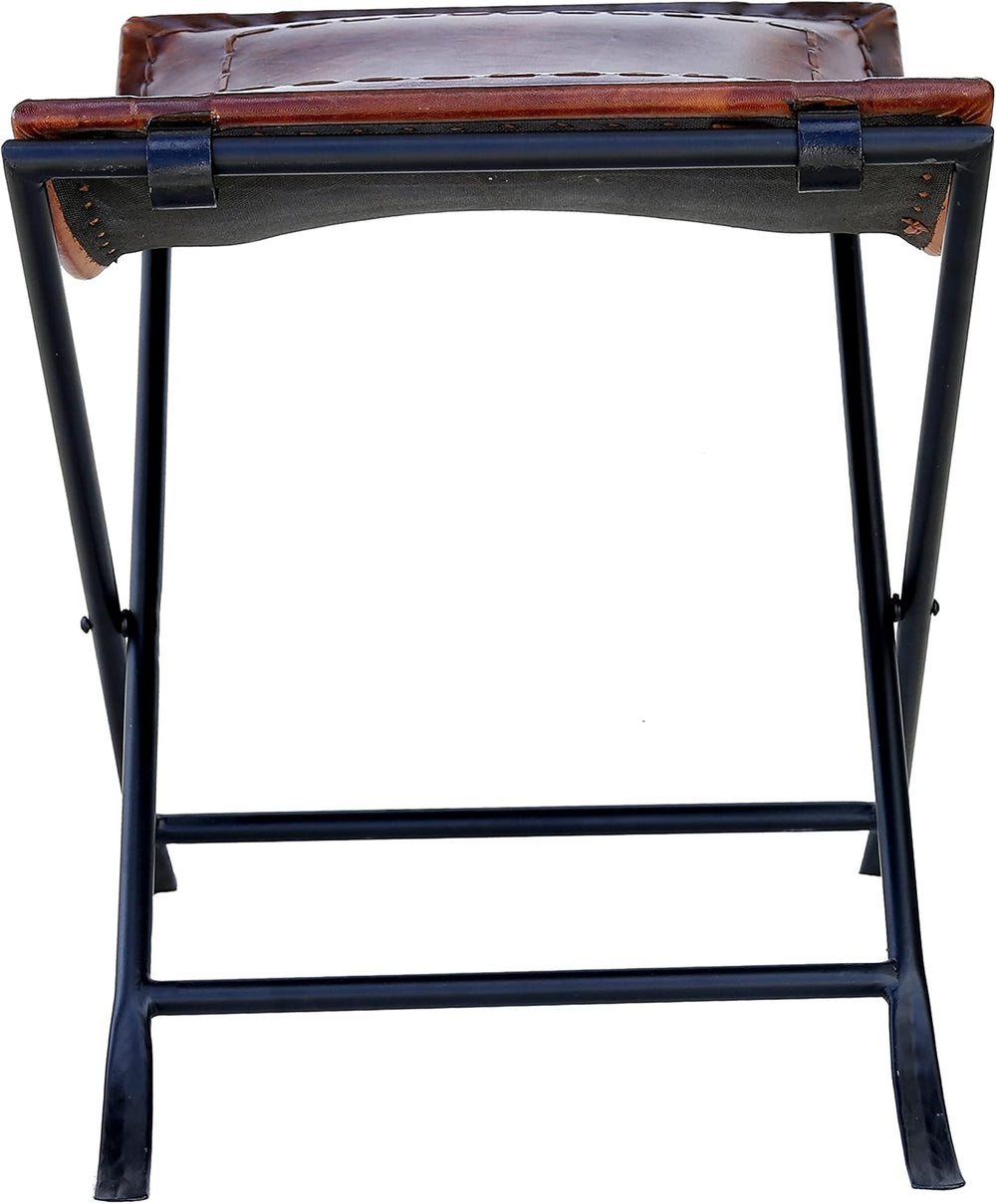 cuero Melton Leather Stool Side Stich Classical Side Stich Stool Bench (Brown)