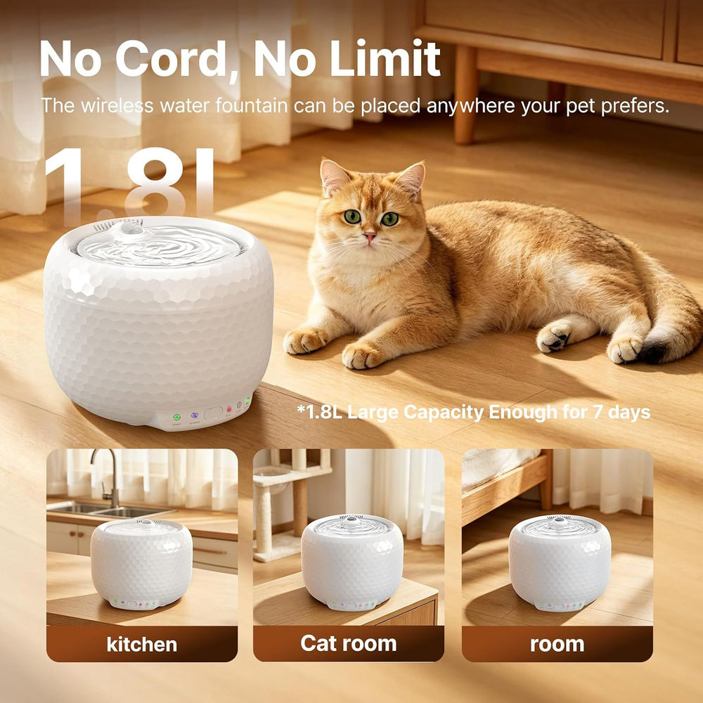 Red Dot Award Wireless Cat Water Fountain 1.8L/60oz, 145° Sensor Fountain wit...