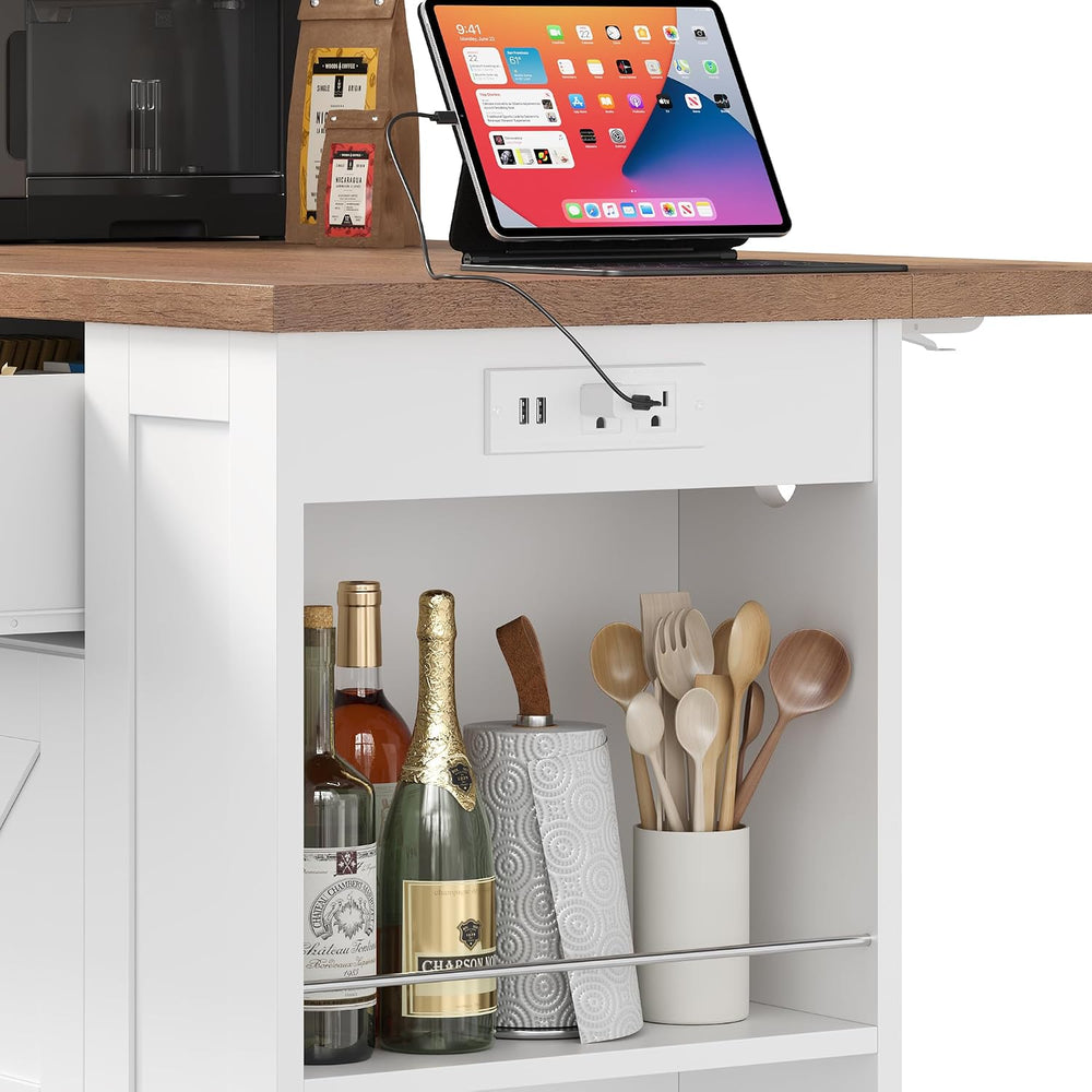 Keyluv Kitchen Storage Island with 2 Stools, 51.2” Mobile Kitchen Cart with D...