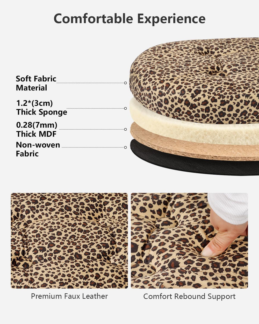 AmasSmile Oval Ottoman Storage Bench,34" Leather Folding Chest,Leopard