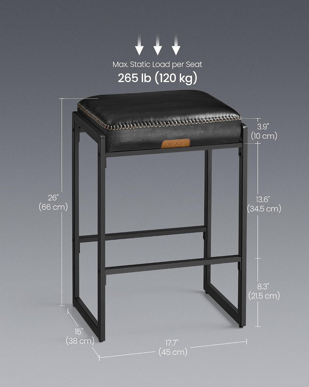 VASAGLE Bar Stools Set of 4, Counter Height, PU Leather, 26-Inch
