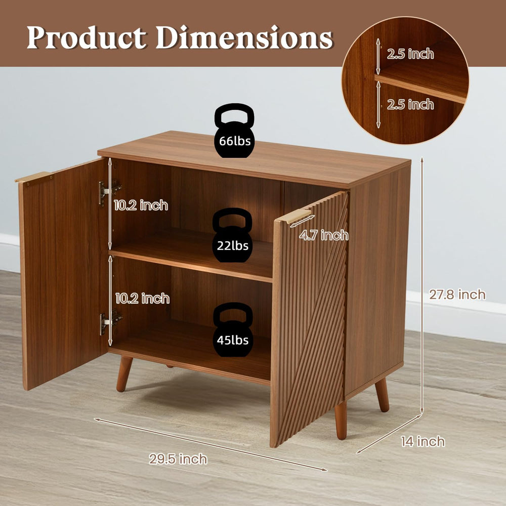 Fluted Brown Wood Sideboard Buffet Storage Cabinet with Doors