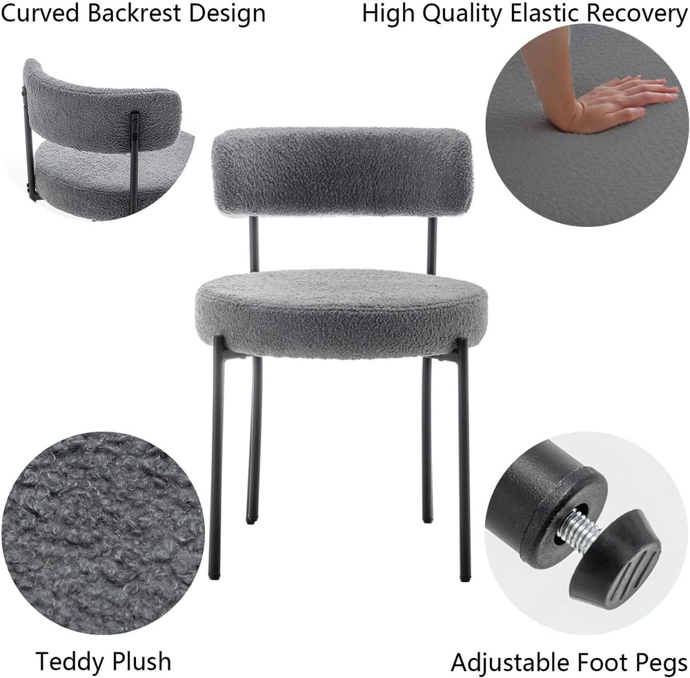 Cinxzar Grey Boucle Dining Chairs Set of 4, Upholstered Dining Room Chairs wi...