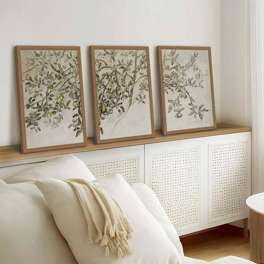 3Pcs Vintage Botanical Sketch Wall Art Neutral Farmhouse Apple Tree Prints