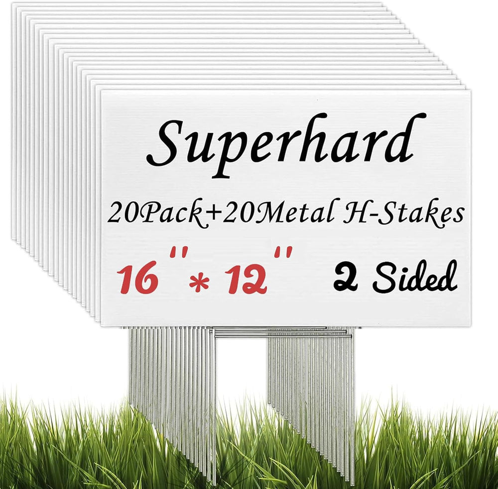 20 Pcs Blank Yard Signs with Stakes, White Corrugated Lawn Signs
