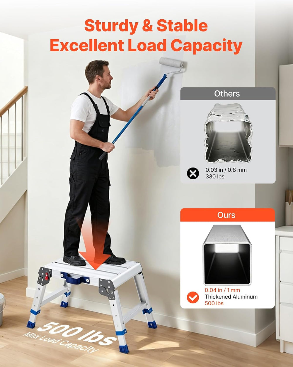 VEVOR Folding Work Platform, Adjustable Height 12-16 in, 500 lbs Capacity Alu...