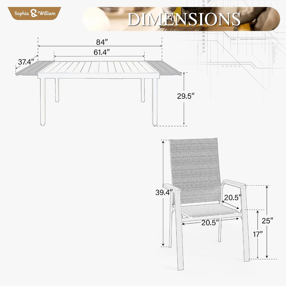 Sophia & William Patio Dining Set w/Expandable Table & 8 Aluminum Chairs
