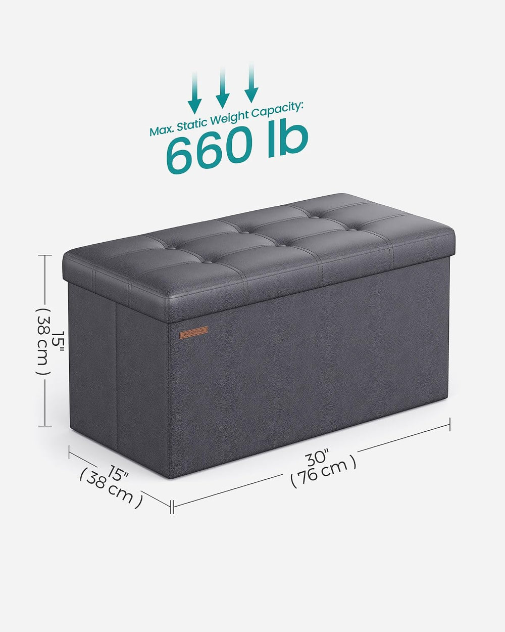 SONGMICS Storage Ottoman Bench, 30 Inches Folding Foot Rest Stool