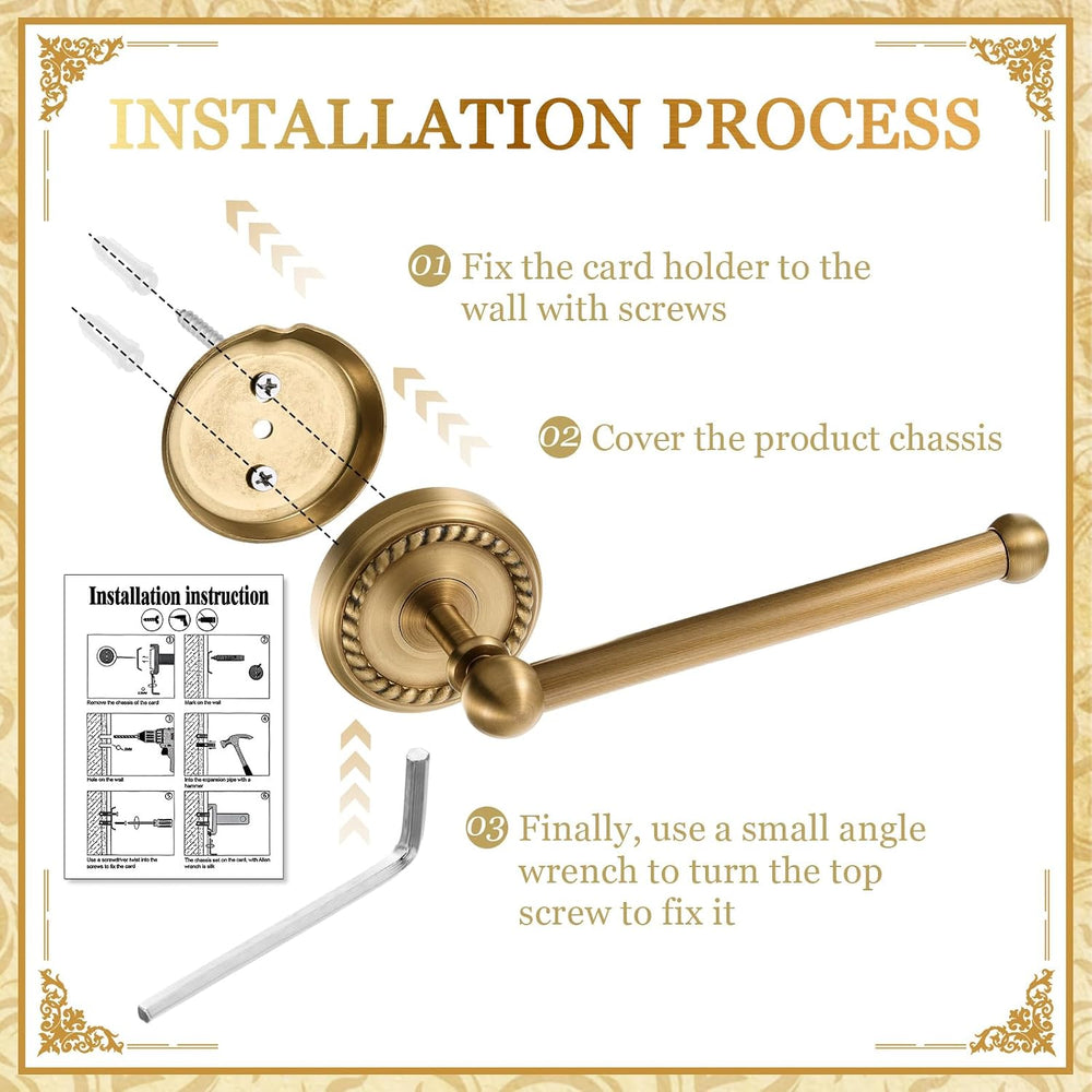 4 Pcs Antique Brass Gold Bathroom Accessories Set Wall-Mounted Towel Rack &am...