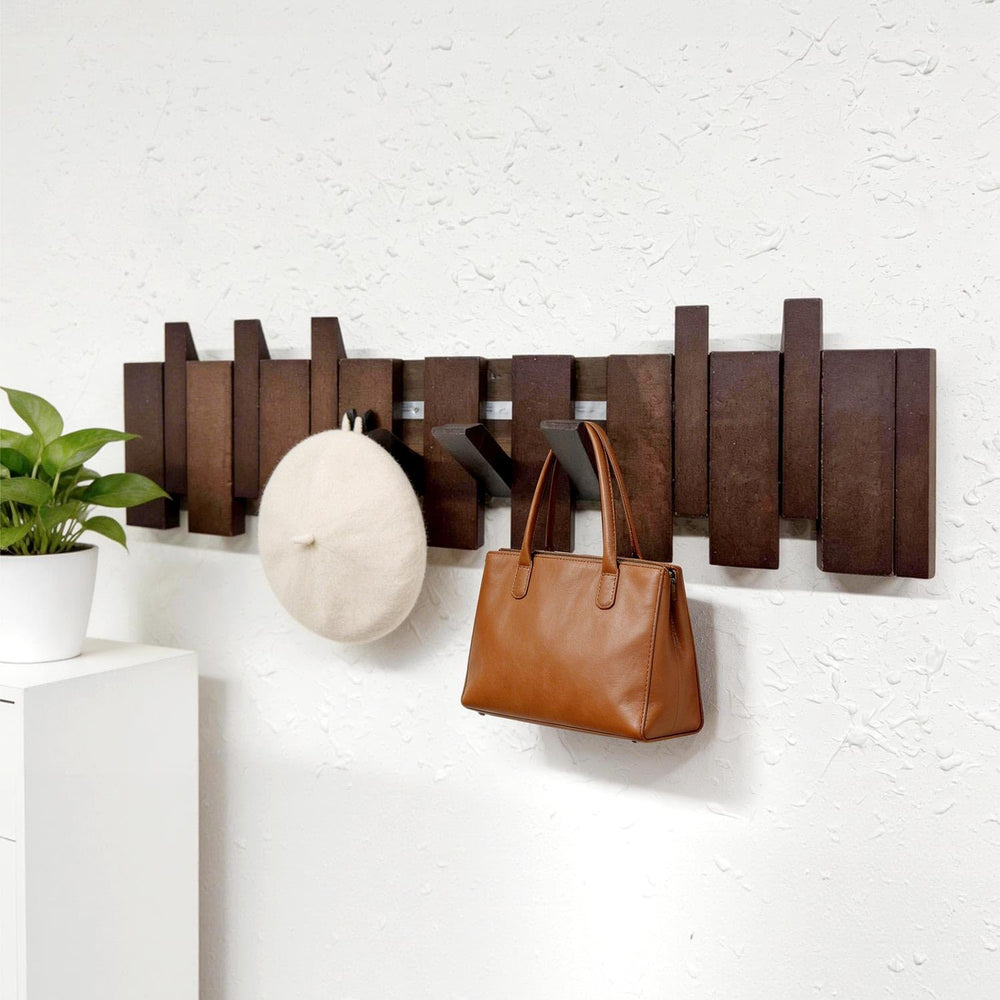 ArtBeek Walnut Wall Mounted Piano Key Coat Rack with 8 Hooks