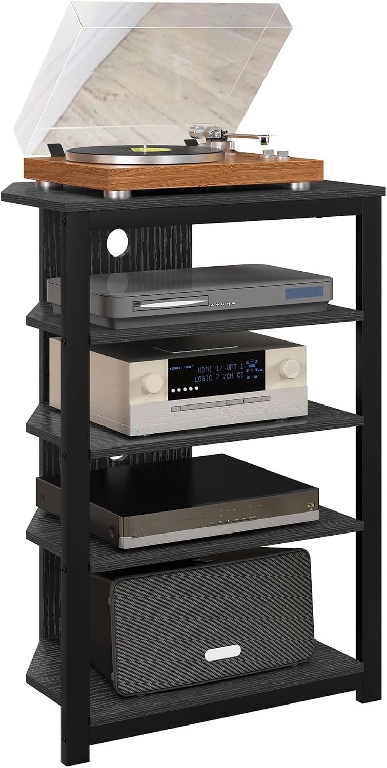 HOMCOM Media Stand with 4-Tier Audio Rack, AV Media Corner Shelf, Black