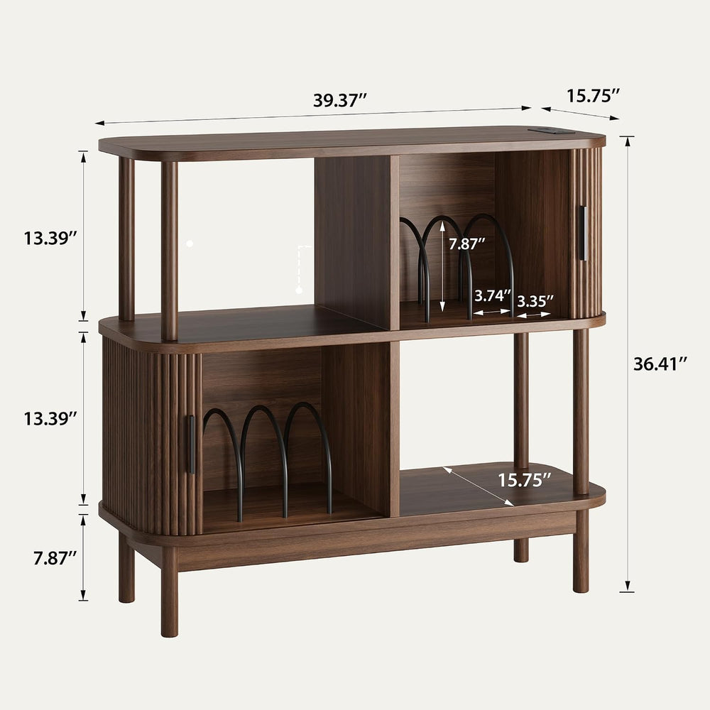 40" Large Record Player Stand with Charging Station, Mid Century Modern ...