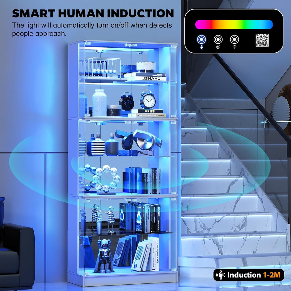 VersionTECH. 71'' Tall Display Cabinet with Glass Doors & RGB Lig...
