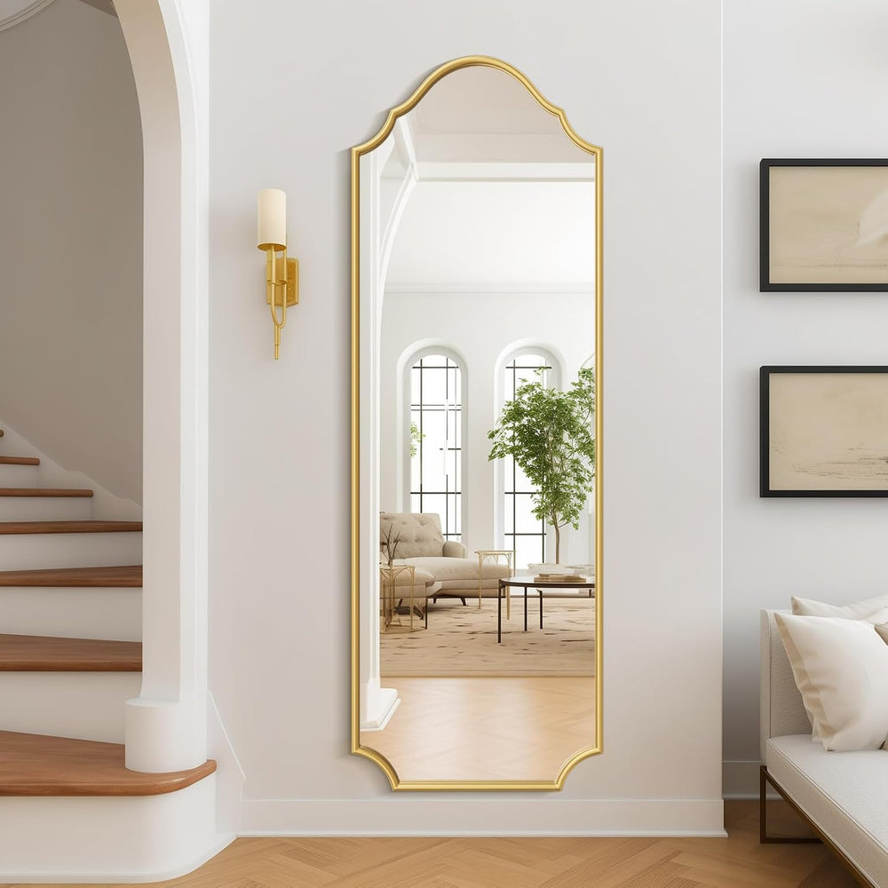 WallBeyond Arched Full Length Mirror Wall Mounted, 65"x22" Gold Met...