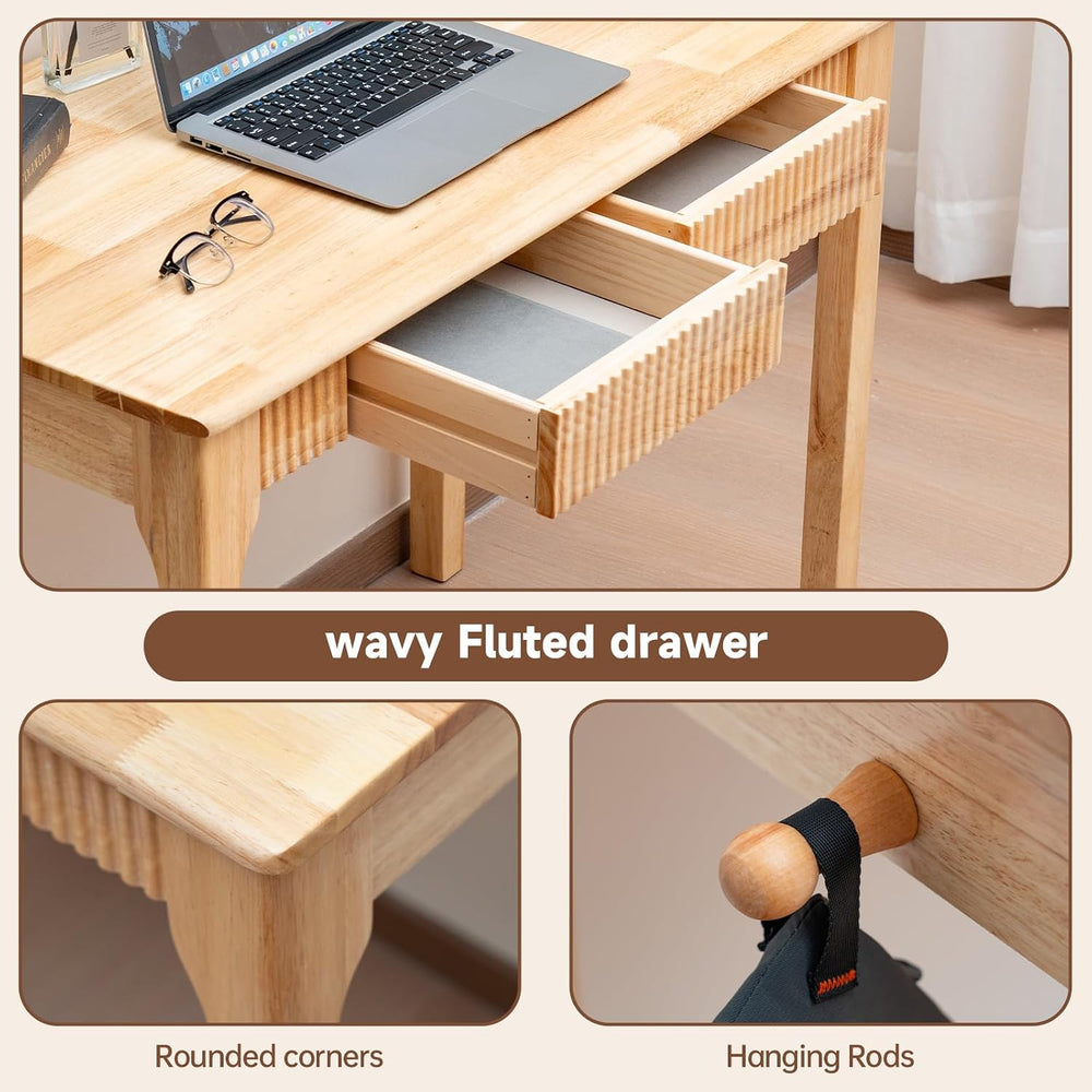 100% Solid Wood Desk,Small Oak Writing Desk,15-Min Assembly,Natural