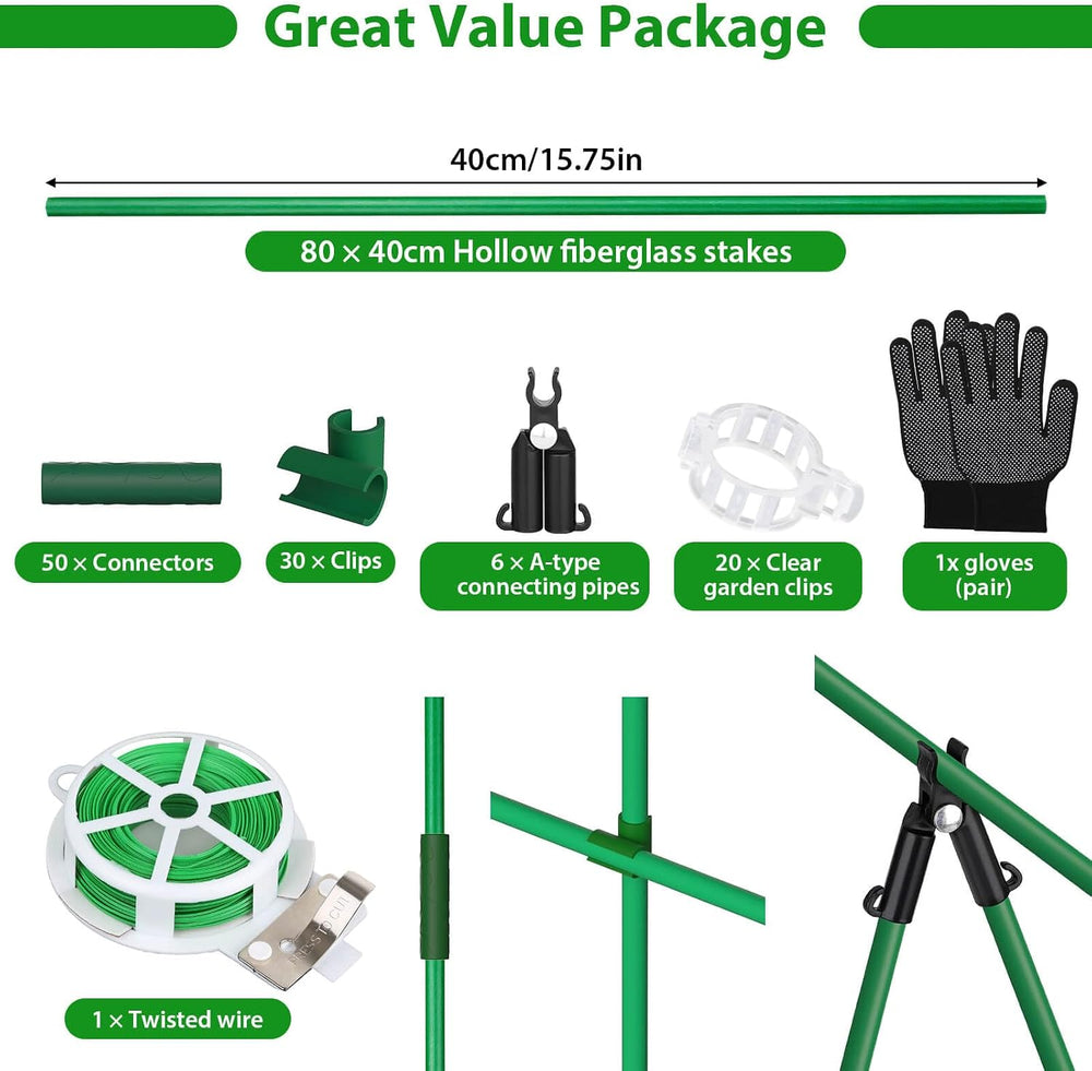 188pcs Garden Stakes,80 Pack Thicken Fiberglass Tomato Stakes