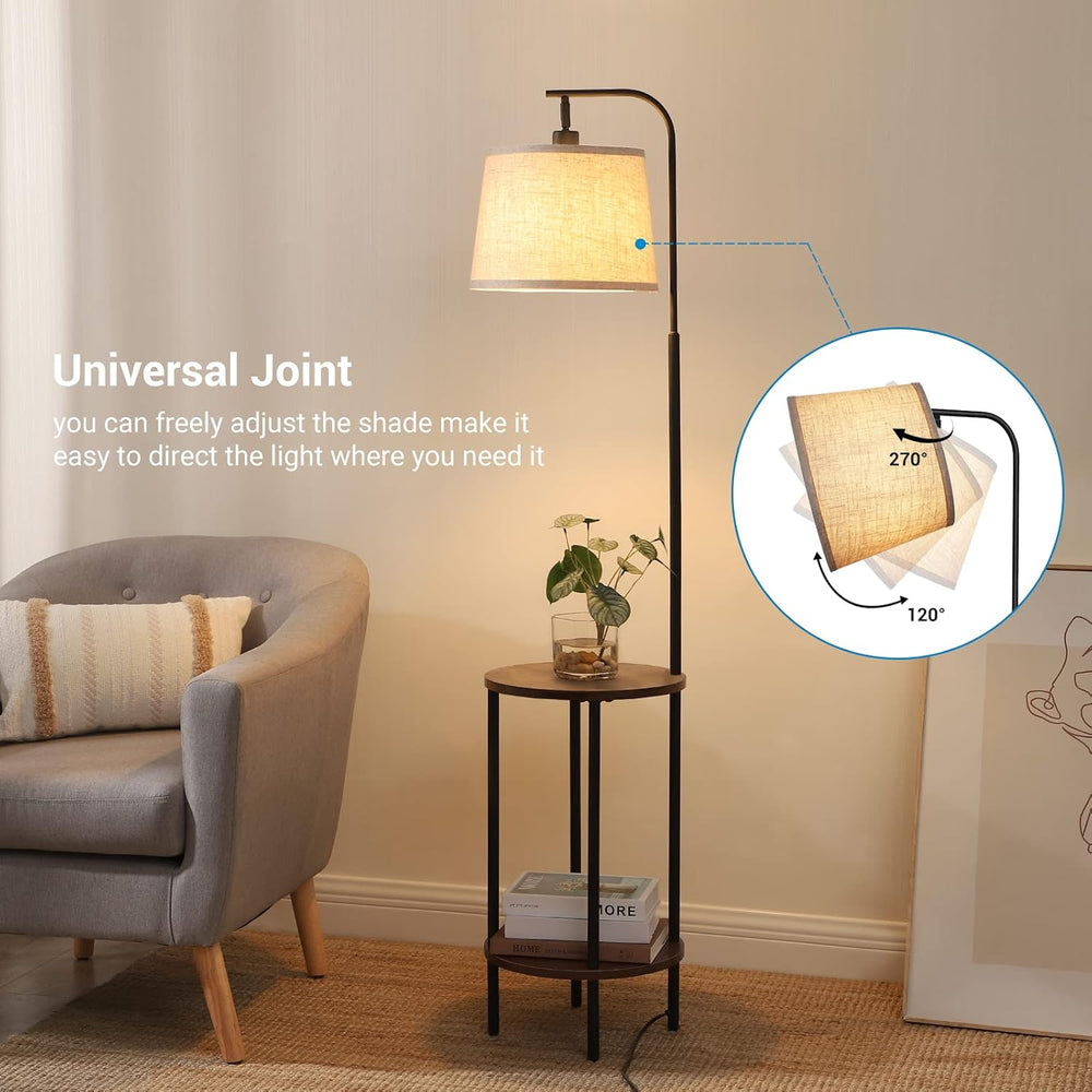 DEWENWILS Floor Lamp with Table, Wooden Nightstand, Farmhouse