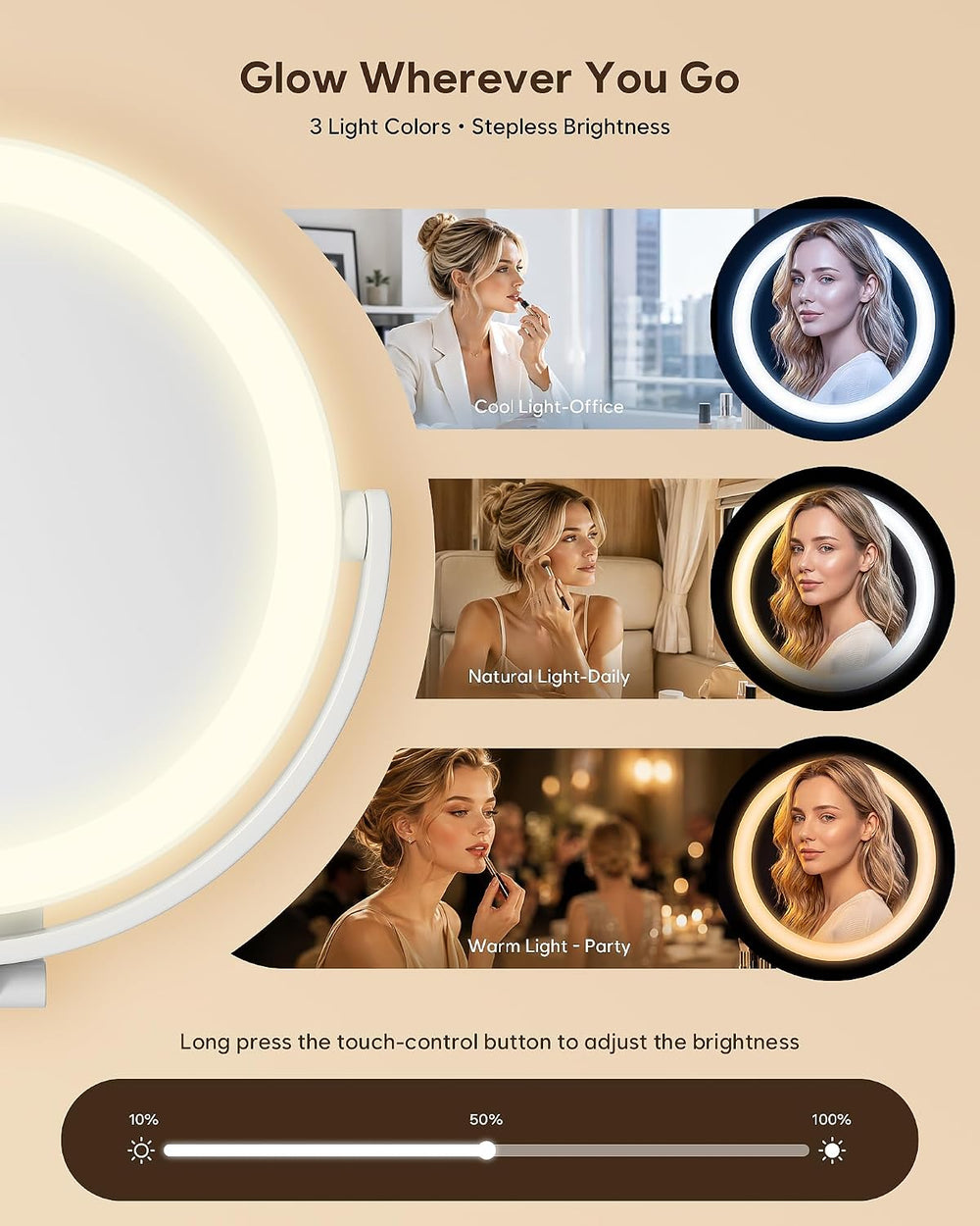 20X Travel Makeup Mirror with Lights, Double-Sided Magnifying Mirror