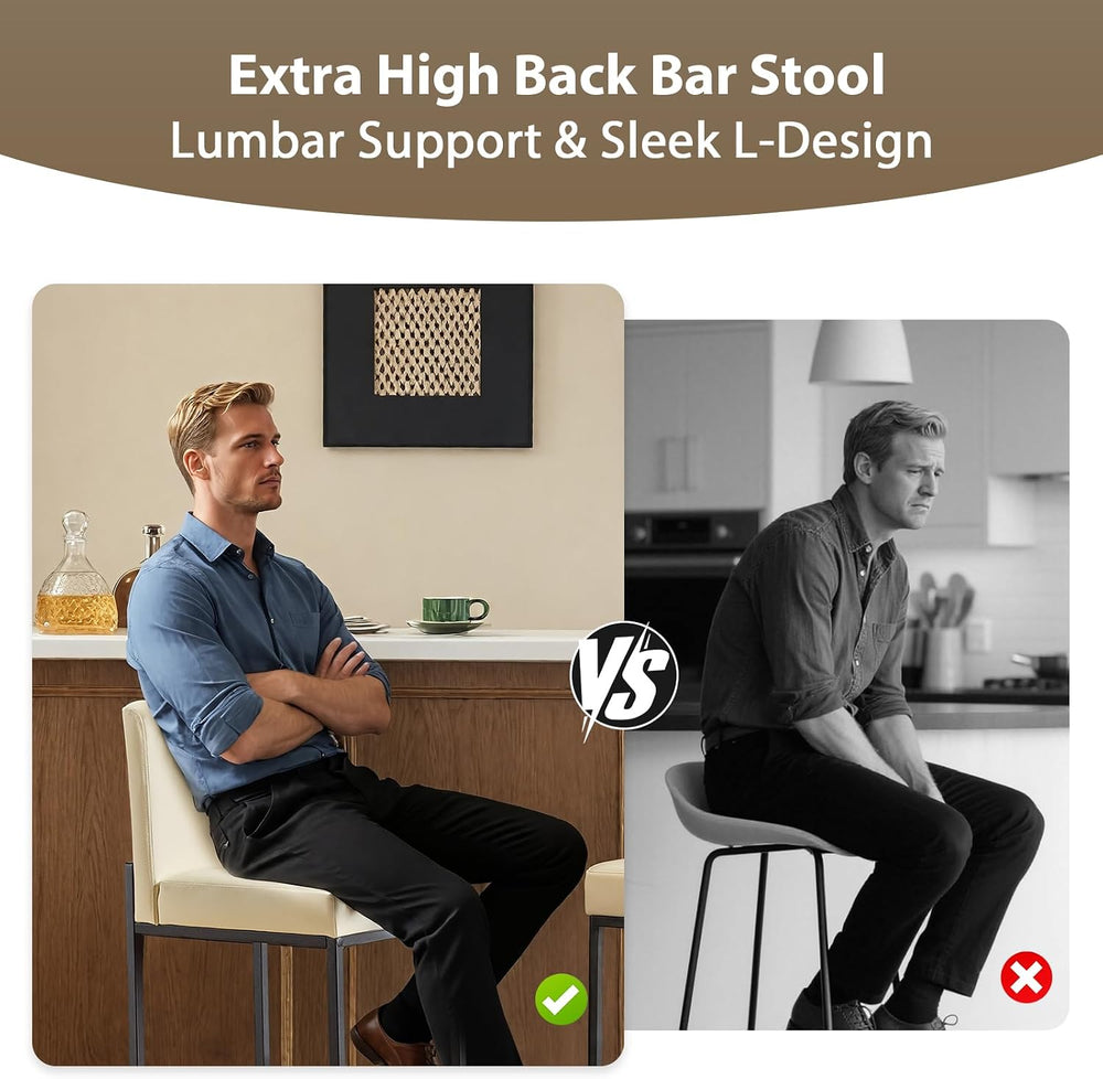 30 Inch Bar Height Bar Stools with Back Set of 2, Beige