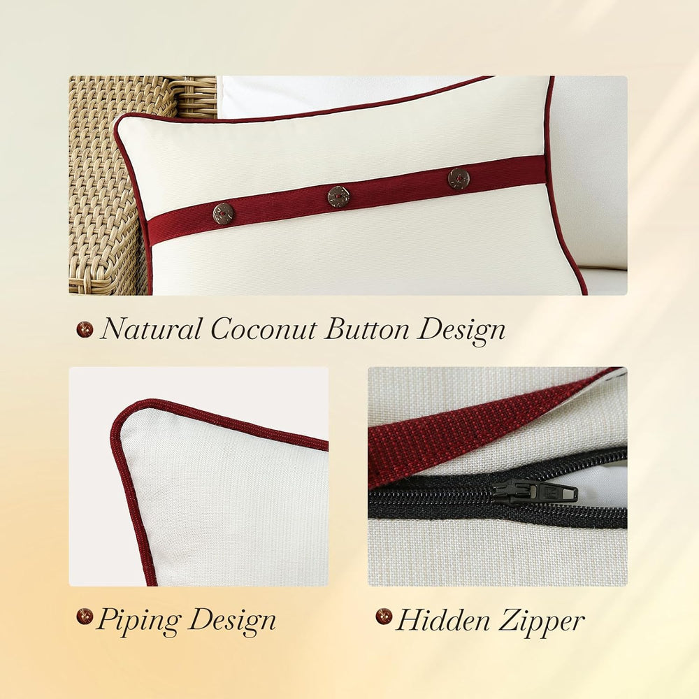 Outdoor Sunbrella Decorative Pillows with Triple Coconut Buttons Pack of 4, 2...