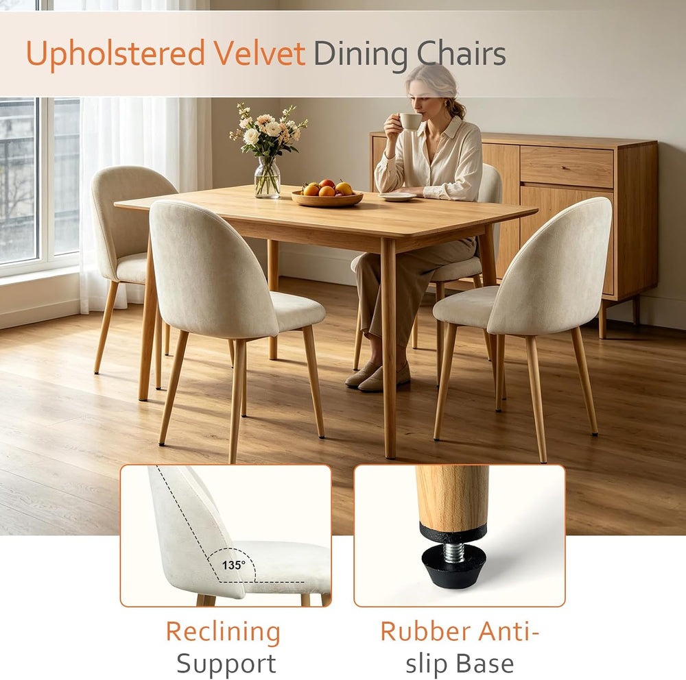 Dining Chairs Set of 2, Modern Velvet Side Chairs with Wood-Grain Metal Legs,...