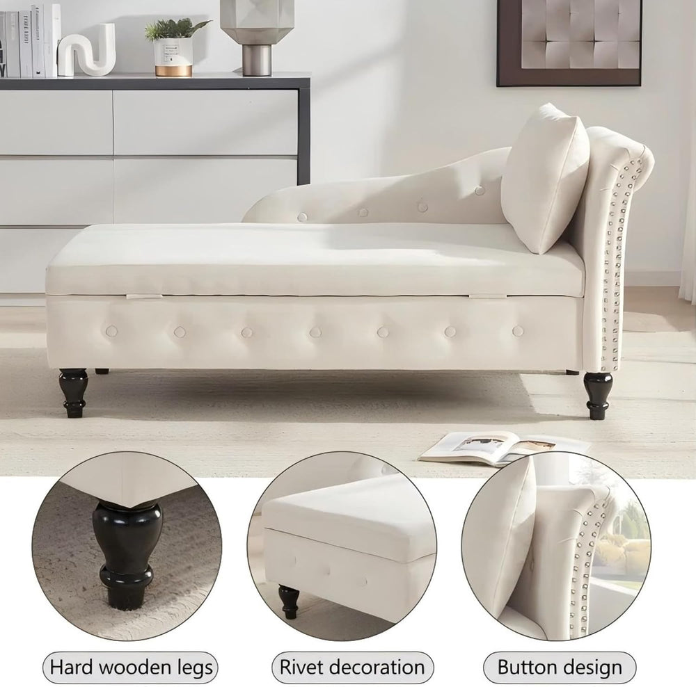 Iroomy Left Chaise Lounge Indoor with Storage,Beige