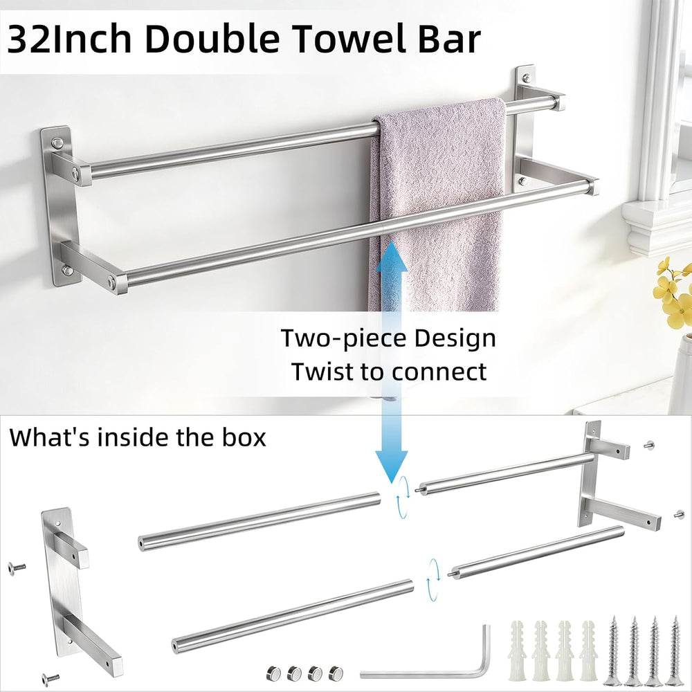 Double Towel Bar, 32Inch Towel Rack for Bathroom, Brushed Nickel