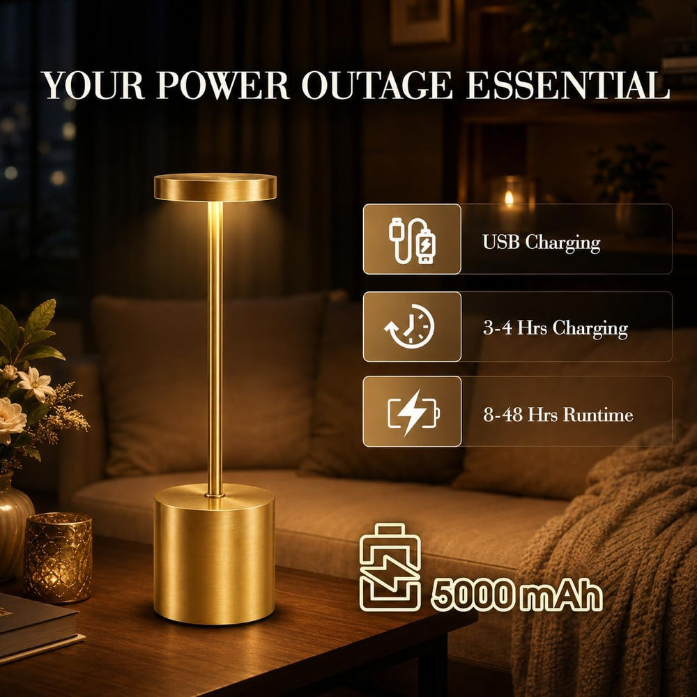 AUDLES Gold Cordless Table Lamps Set of 2, Brass Rechargeable Lamp, Battery O...