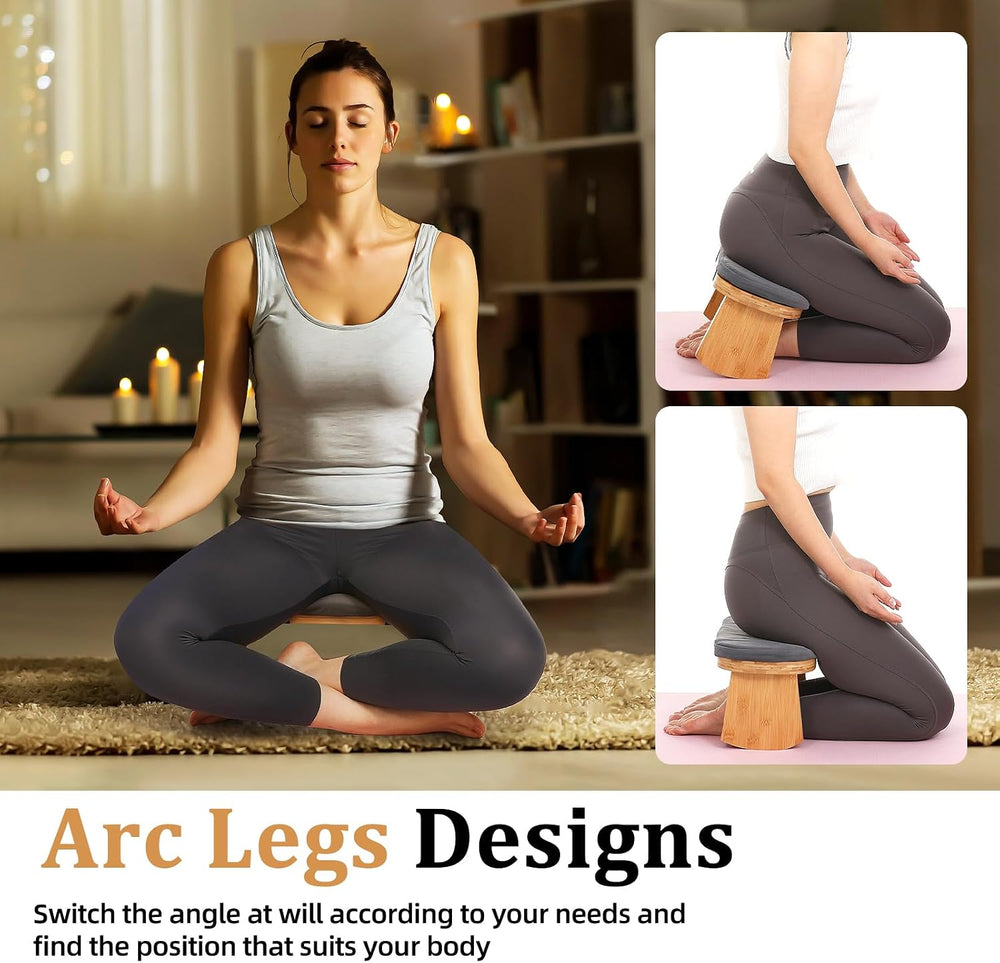 Meditation Bench, Folding Yoga Stool with Curved Bottom Edges