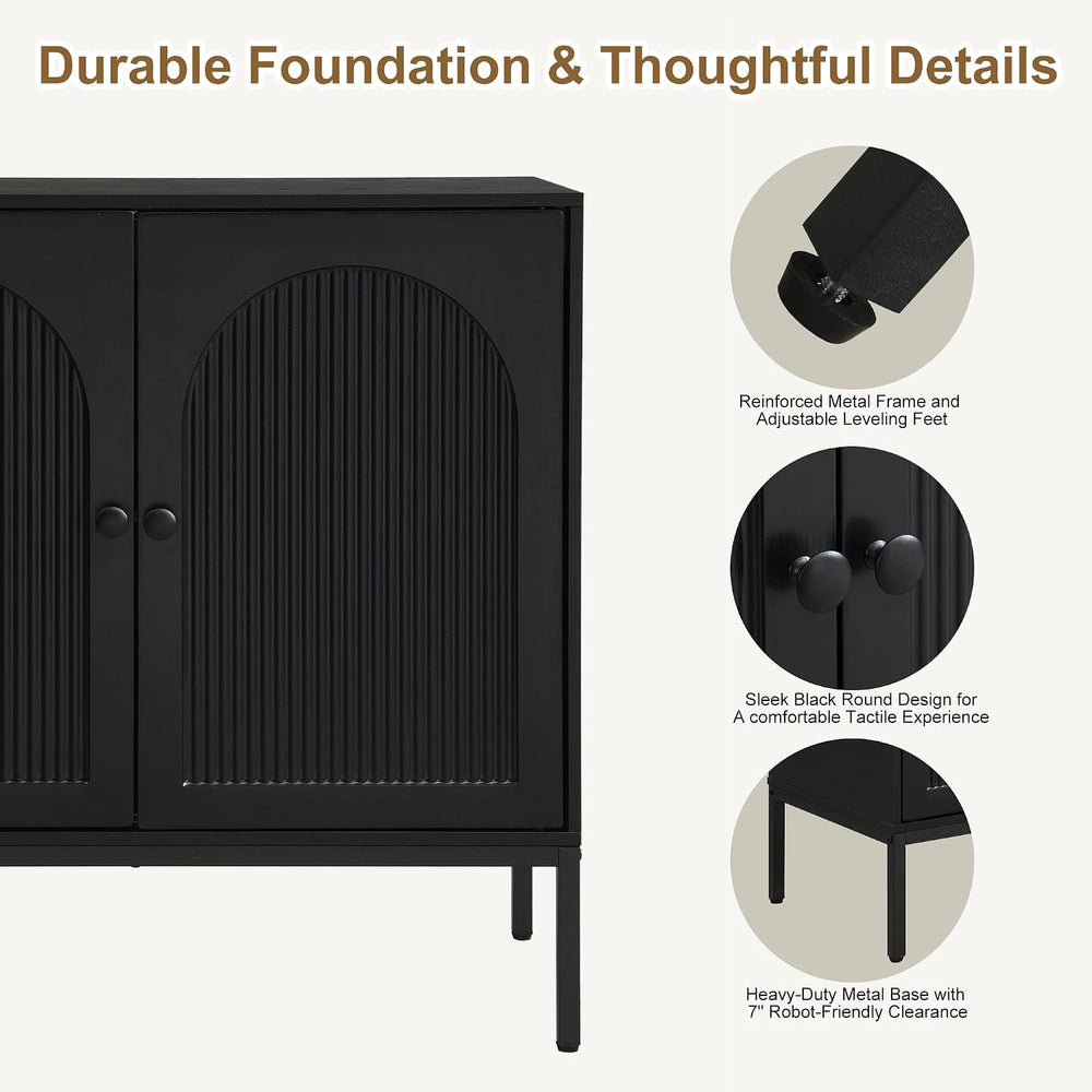 Yechen Modern Fluted Sideboard Buffet Cabinet with Storage, Black